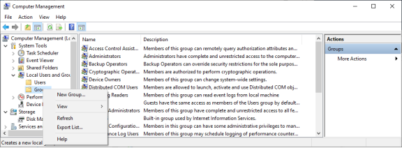 Thi image displays the list of the groups and the context menu to create new groups.