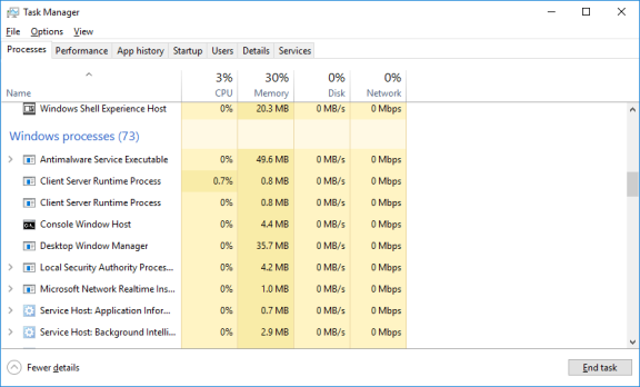 Screenshot of Task Manager showing Windows processes.